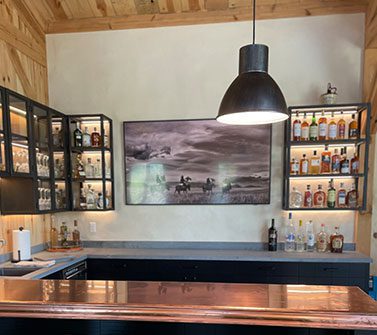 Home bar interior with hanging light