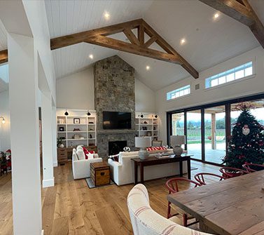 Dining room interior with fireplace